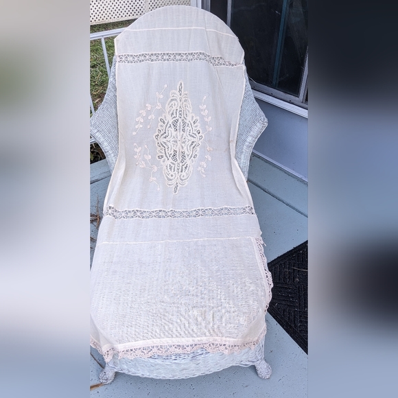 Antique Applique Leaves Battenburg Tape Lace Net Victorian Pillow Layover 90x31 - Picture 10 of 10